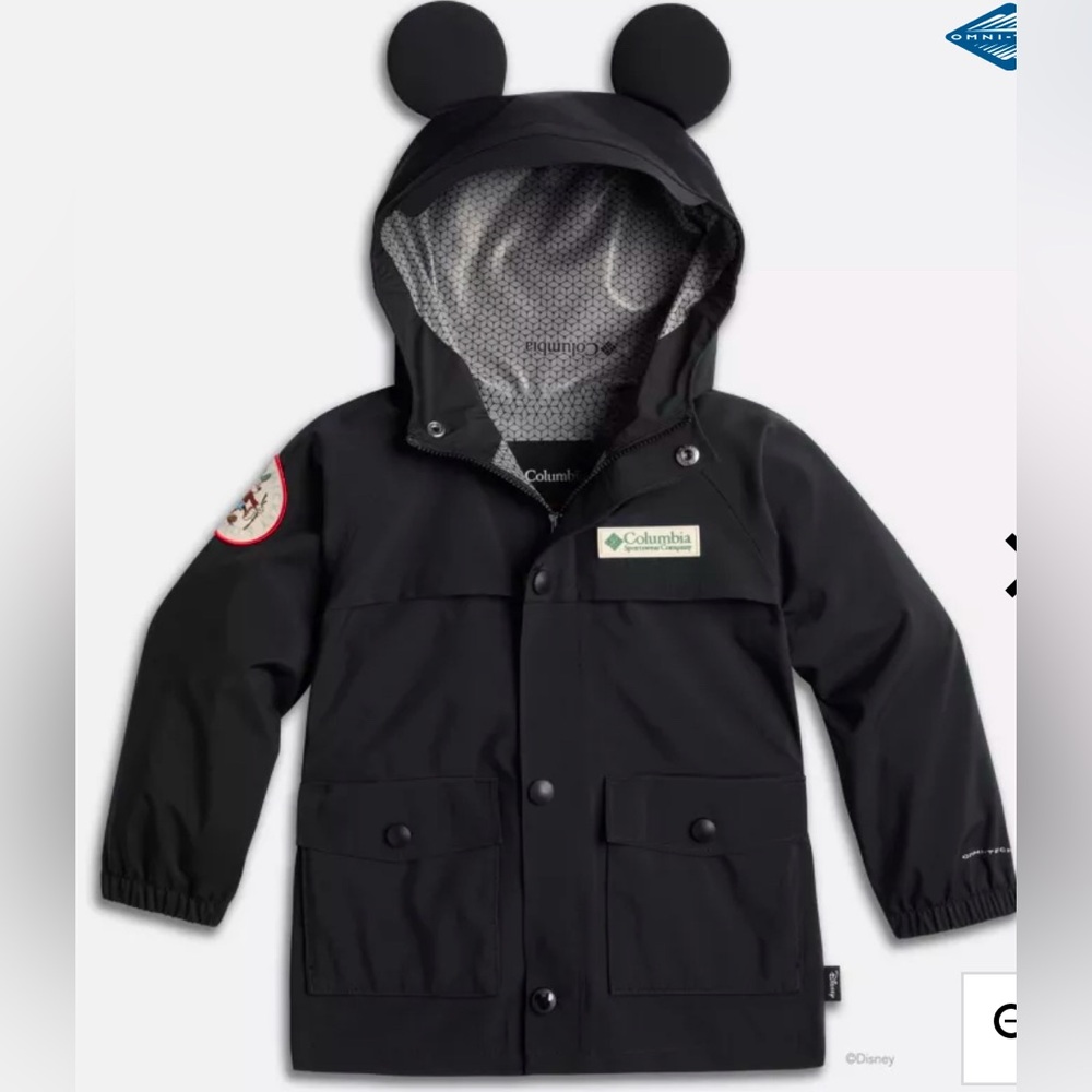 NWT Columbia Disney Mickey Mouse ears hooded kids black rain jacket sz M